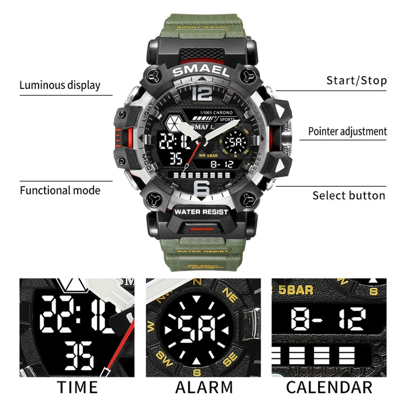 Dual Display Waterproof Sports Watch - Multifunctional Digital Analog Timepiece