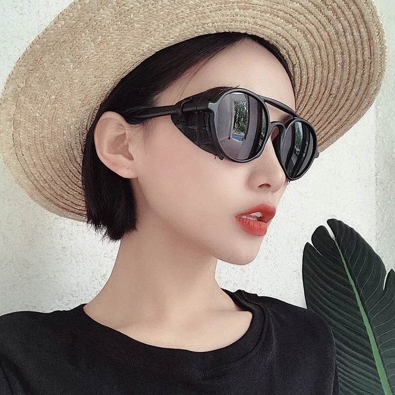 Classic Gothic Steampunk Sunglasses - Leather Accent Design