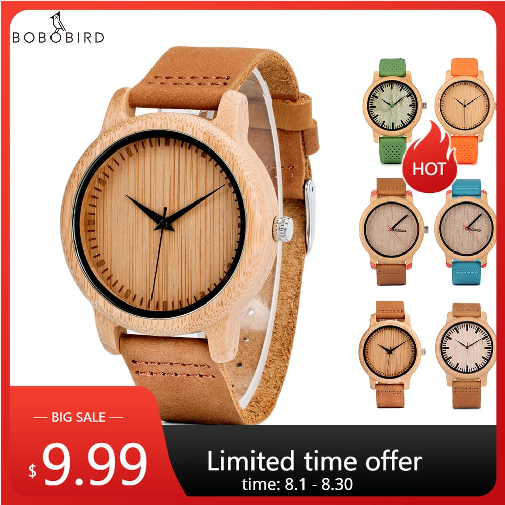 Eco-Friendly Casual Wooden Watch - Japanese Movement with Leather Strap